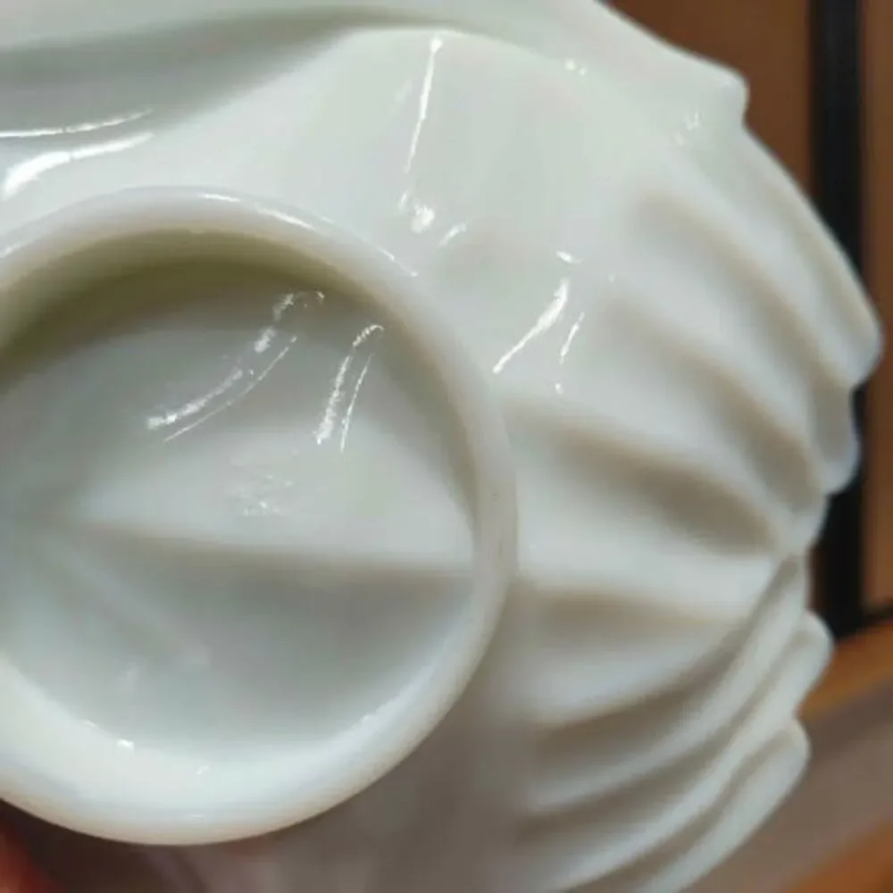 Milk Glass Cupped Hands Dish with Grape Design